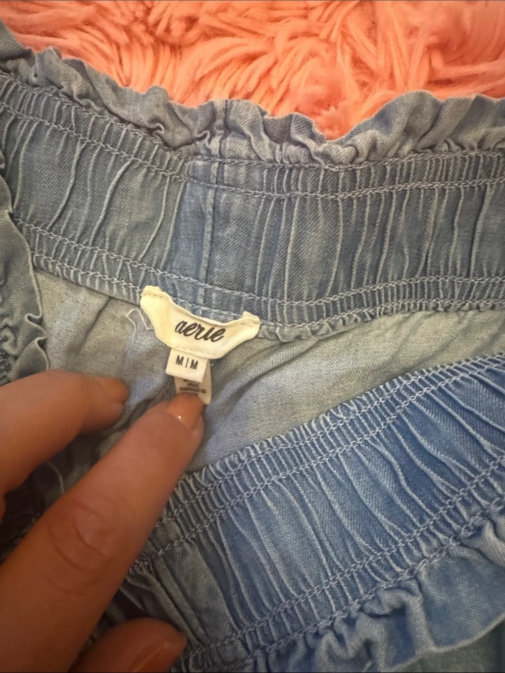 aerie Indigo Ruffle Hem High-Waist Casual Shorts - Picture 4 of 4